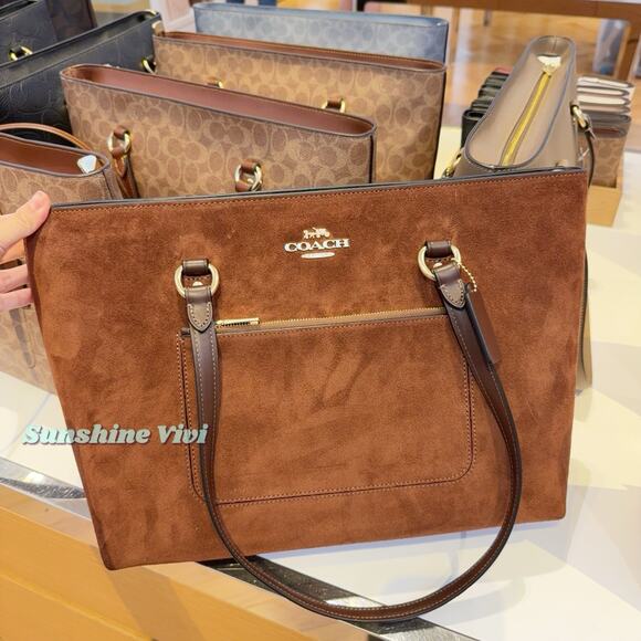 NWT COACH CCC77 Station Tote Bag suede/Im/Vintage Brown - Picture 1 of 11